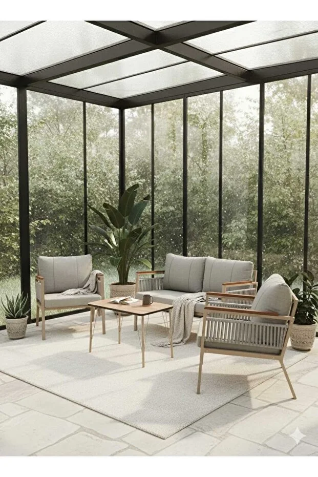 Beta Serisi 40x70 Sehpalı Modern İp Örgü detaylı, Bahçe Seti